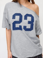 Cotton 23 Graphic Asymmetrical Neck Short Sleeve Oversized Tee