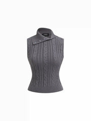 Cable Knit Asymmetrical Turtleneck Tank Top
