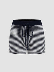 Knit Striped Knotted Mid Rise Shorts