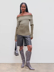 Knit Off-shoulder Gradient Long Sleeve Top