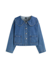 Washed Denim Peter Pan Collar Oversized Jacket Curve & Plus