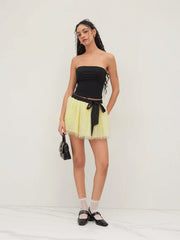 Mesh Mid Rise Bowknot Tulle Mini Skirt