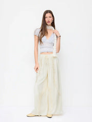 Low Rise Lace Ruffle Drawstring Wide Leg Trousers