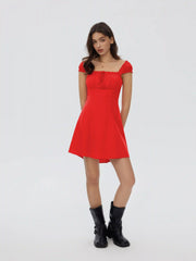 Square Neck Ruffled Cap Sleeve A-line Mini Dress