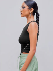 Asymmetrical Neck Rivet Solid Knitted Crop Top