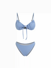 V-neck Underwire Ruched Tie Front Cheeky Three-piece Bikini Set