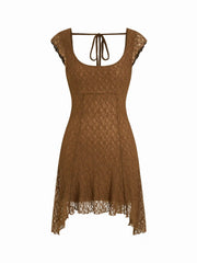Scoop Neckline Asymmetrical Hem A-line Mini Dress