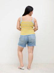 Knit Sweetheart Contrasting Binding Stripe Bowknot Cami Top Curve & Plus