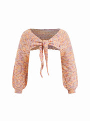 Knit Wool-blend V-neck Long Sleeve Knotted Shrug Curve & Plus