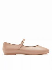 ROUND TOE FAUX LEATHER BUCKLE MARY JANE FLATS
