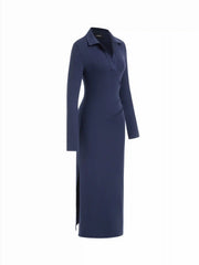 Collar V-neck Ruched Maxi Dress