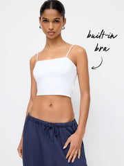 Cotton-blend Square Neck Thin Strap Crop Top