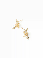 18K GOLD PLATED STAINLESS STEEL STAR RHINESTONE STUD EARRINGS