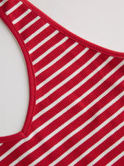 Cotton-blend Asymmetrical Neck Tee With Halter Neckline Stripe Top
