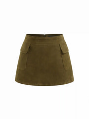 Suede Low Rise A-line Mini Skirt
