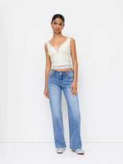 Cotton V-Neck Lace Panel Tank Top
