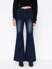 Stretch Cider Denim Low Rise Washed Ruched Flared Jeans