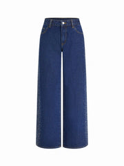 Cider Denim Low Rise Rhinestone Wide Leg Jeans