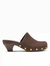 FAUX SUEDE STUDDED MULE HEELS
