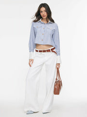 Cotton-blend Striped Collar Metal Detail Shirt