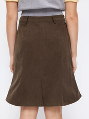 Mid Rise Half Zip A-line Midi Skirt