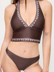 High Stretch Aztec Halter Neck Tankini & Low Rise Bikini Bottom Bikini Set