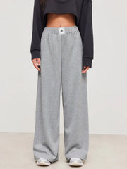 Terry Mid Rise Elastic Waist Wide Leg Trousers