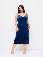 Velvet V-neck Bowknot Backless Split Maxi Dress Curve & Plus