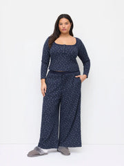Mid Rise Ditsy Floral Drawstring Straight Leg Trousers Curve & Plus