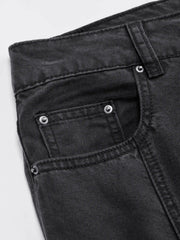 Washed Denim Metal Detail High Rise A-line Maxi Skirt