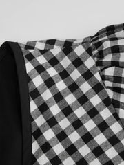 Cotton-blend V-neck Puff Sleeve Twist Knotted Gingham A-line Mini Dress Curve & Plus