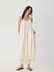 Lace Panel Mid Rise Bloomer Jumpsuit