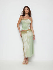 Mesh Floral Wrap Tube Top & Mid Rise Pencil Maxi Skirt Set