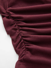 V-neck Solid Ruched Long Bell Sleeve Tee