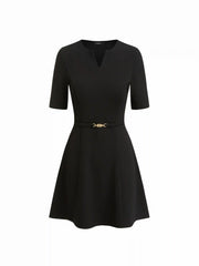 V-neck Chain Detail Short Sleeve Mini Dress