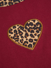 Cotton-blend Leopard Heart Applique Short Sleeve Tee Curve & Plus