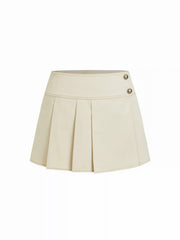Cotton-blend Mid Rise Pleated Metal Detail Mini Skirt