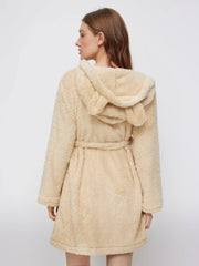 Fleece Hooded Oversized Robe With Belt