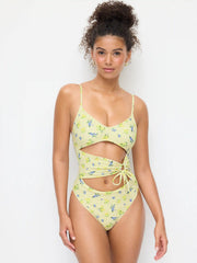 Sweetheart Gingham & Fruit Graphic Cut Out One Piece Swimsuit