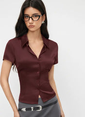 Satin Collar Short Sleeve Shirt