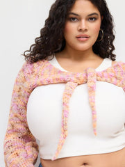 Knit Wool-blend V-neck Long Sleeve Knotted Shrug Curve & Plus