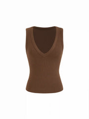 Cotton-blend Ribbed V-neck High Stretch Tank Top
