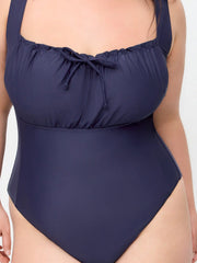 Square Neck Ruched Drawstring One-piece Swimsuit Curve & Plus