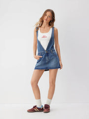 Cider Denim Buckle Up Pinafore Mini Dress