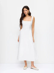Cotton-blend Square Neck Lace Trim Bowknot Flared Maxi Cami Dress