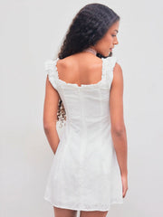 Broderie Anglaise Cotton-blend Off-shoulder Solid Button Mini Dress