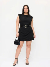 Boat Neck Ruched Belted A-line Mini Dress Curve & Plus