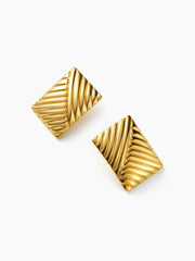 SQUARE 18K GOLD PLATED STAINLESS STEEL TEXTURED STUD EARRINGS
