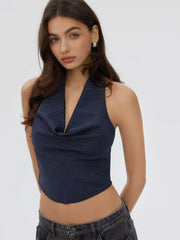 Striped Halter Neck Wrap Crop Top