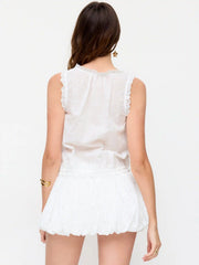 Cotton Textured Square Neck Drawstring Crop Tank Top